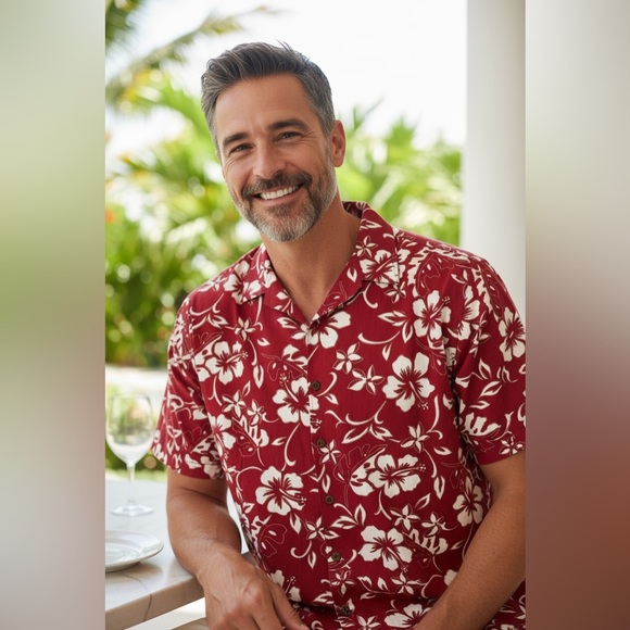 VTG Hilo Hattie Men Shirt SZ XL Red Hawaiian Hibiscus Luau Aloha Camp Hawaii USA - Picture 1 of 11